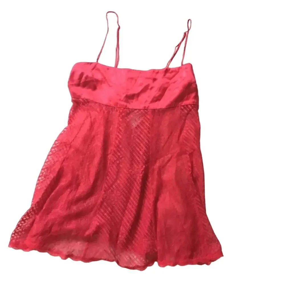 VS Victoria’s Secret Red Sheer Satin Lace Babydoll Chemise Tank Top Lingerie M - Picture 2 of 6